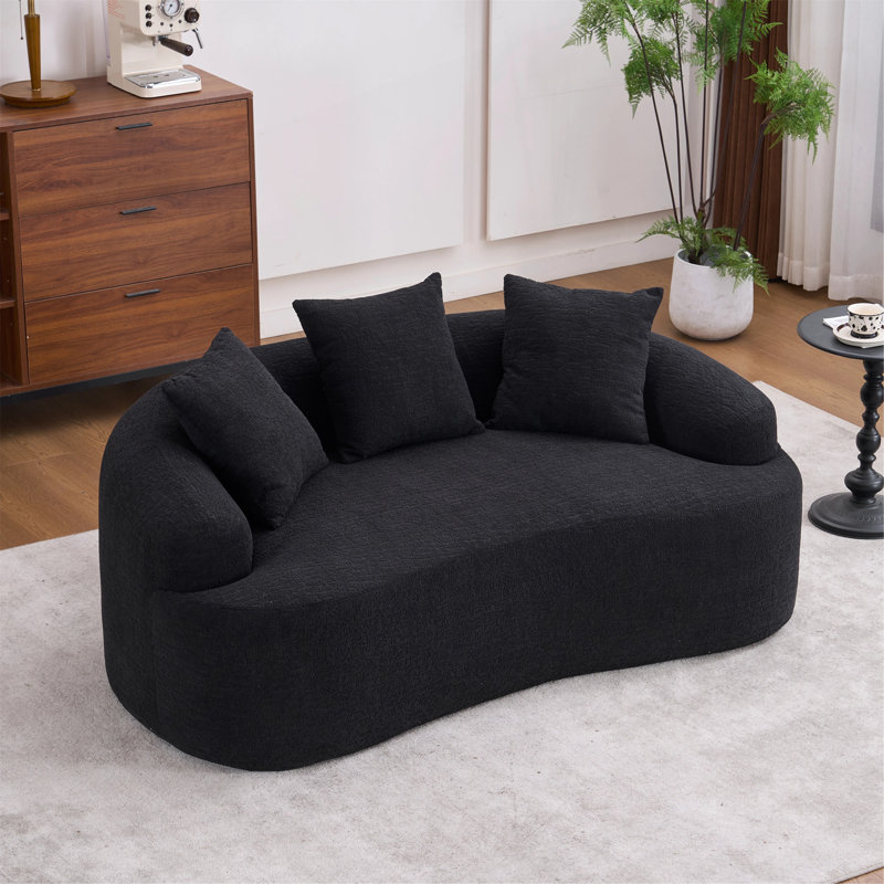 Causeuse courbée avec revêtement en chenille et coussins décoratifs, aucun assemblage requis