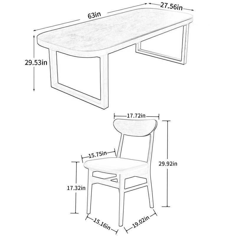Ensemble de salle à manger Jaseena, H 29,53 po x L 63 po x l 27,56 po