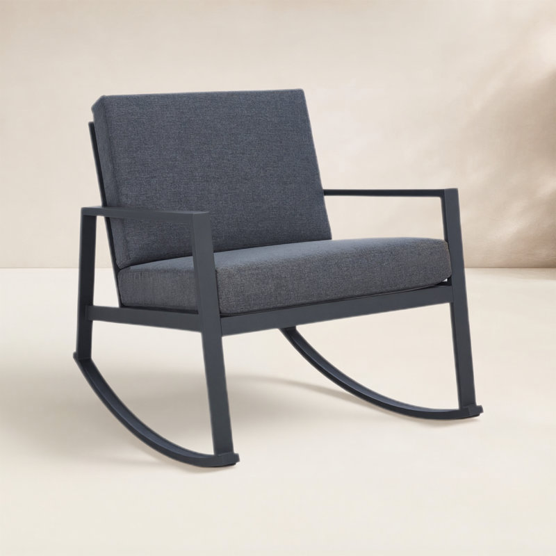 Chaise berçante en métal avec coussins Bia, Tissage de performance gris