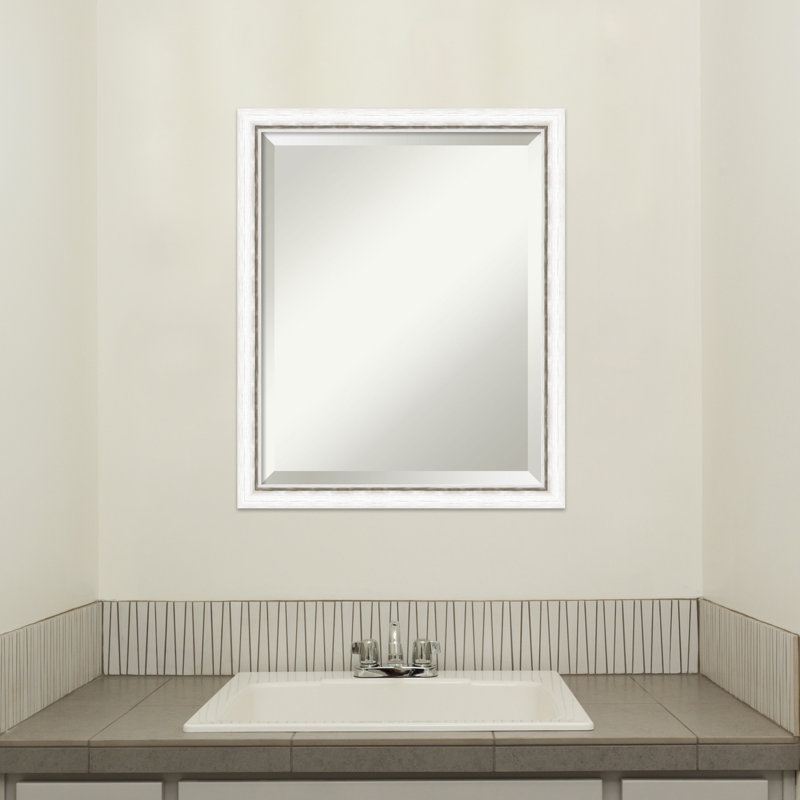 Jeritah Solid Wood Rectangle Wall Mirror, White/Silver, 22.25" x 18.25"