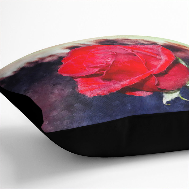 Rose Flower Vol.9 Scatter Cushion Pillow, 40cm H x 40cm W x 15cm D, Black
