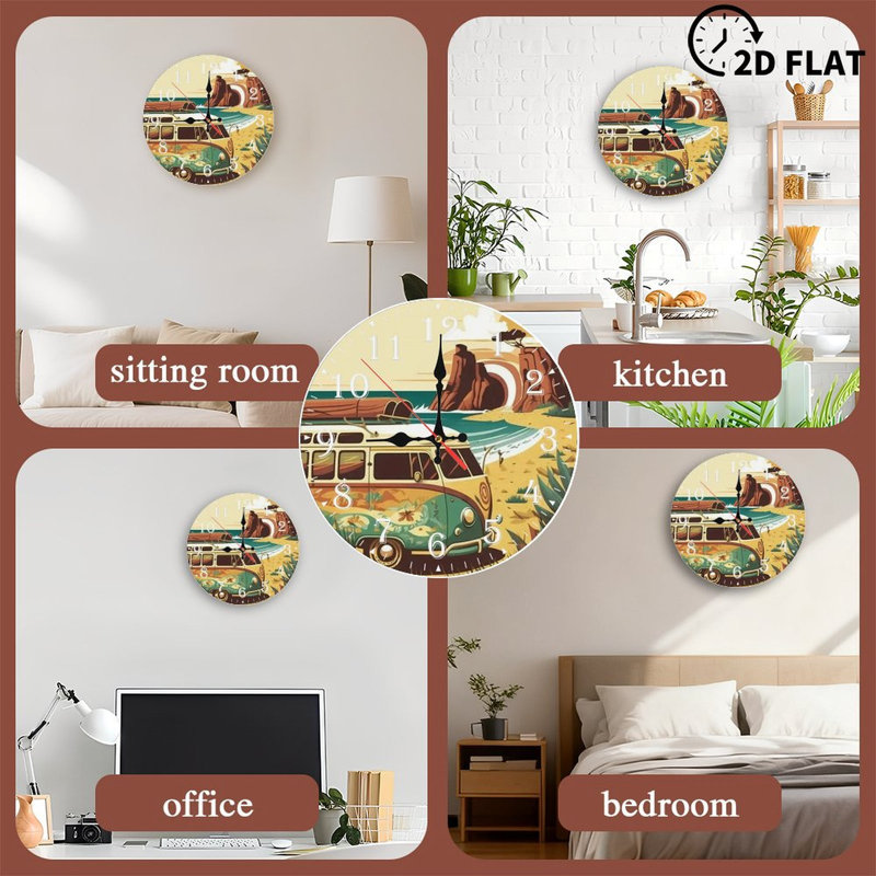 Horloge murale en bois 10 po, mouvement silencieux, à piles (piles AA non incluses), décor artistique, parfait pour les décorations