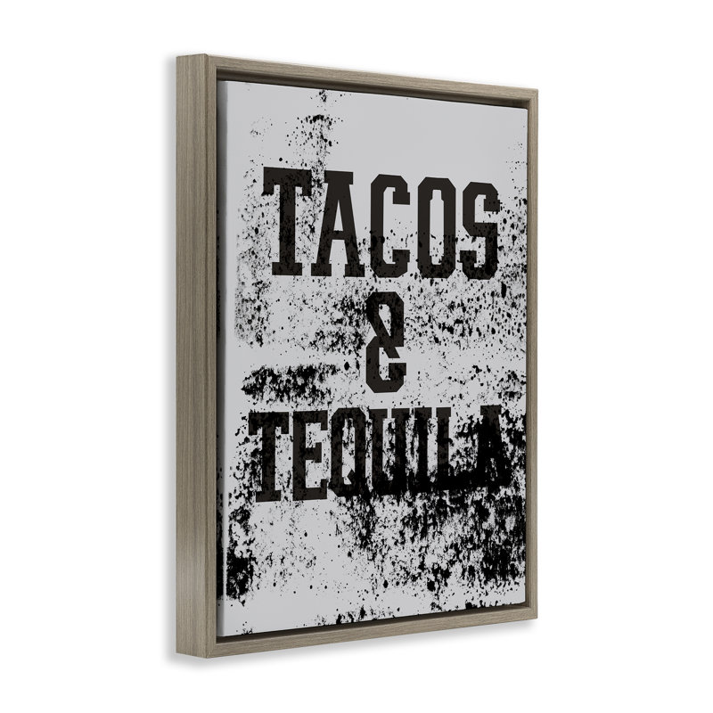 "Tacos & Tequila with Splatter", art mural encadré par Jessica Weifle, H 21 po x l 17 po, Cadre flottant orme Montalcino
