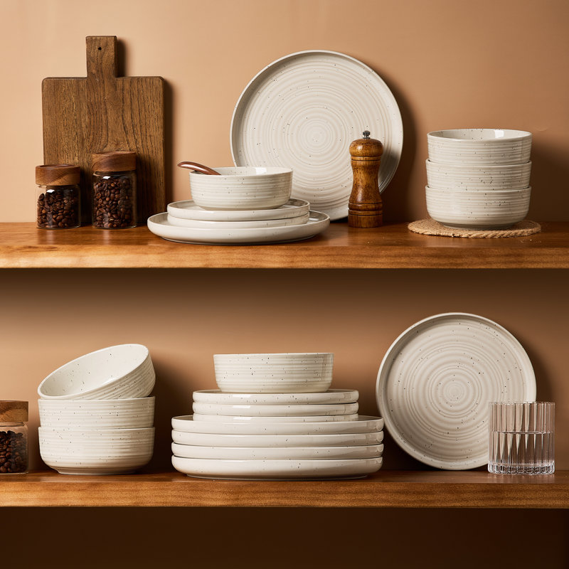 Ensemble de 24 assiettes et assiettes Constellation, beige, Beige