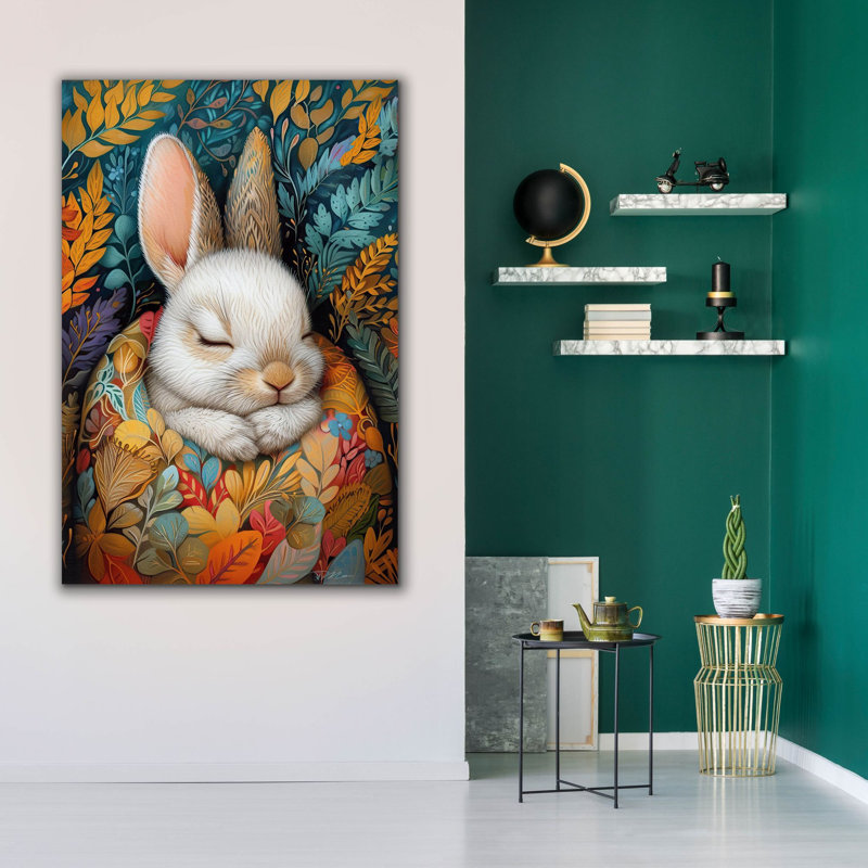 «Epic Graffiti», "Lapin qui dort entre des couvertures colorées 1" par Momart, art mural sur toile