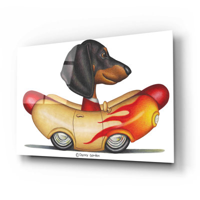 Teckel noir flamboyant hot-dog sur plastique / acrylique