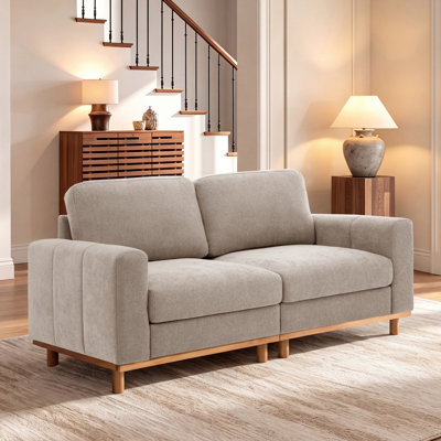 Mid-Century Upholstery Loveseat With Wood Legs