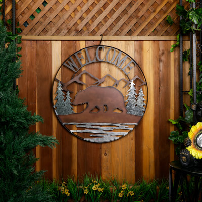 31"H Metal Mountain Bear Welcome Sign Wall Decor