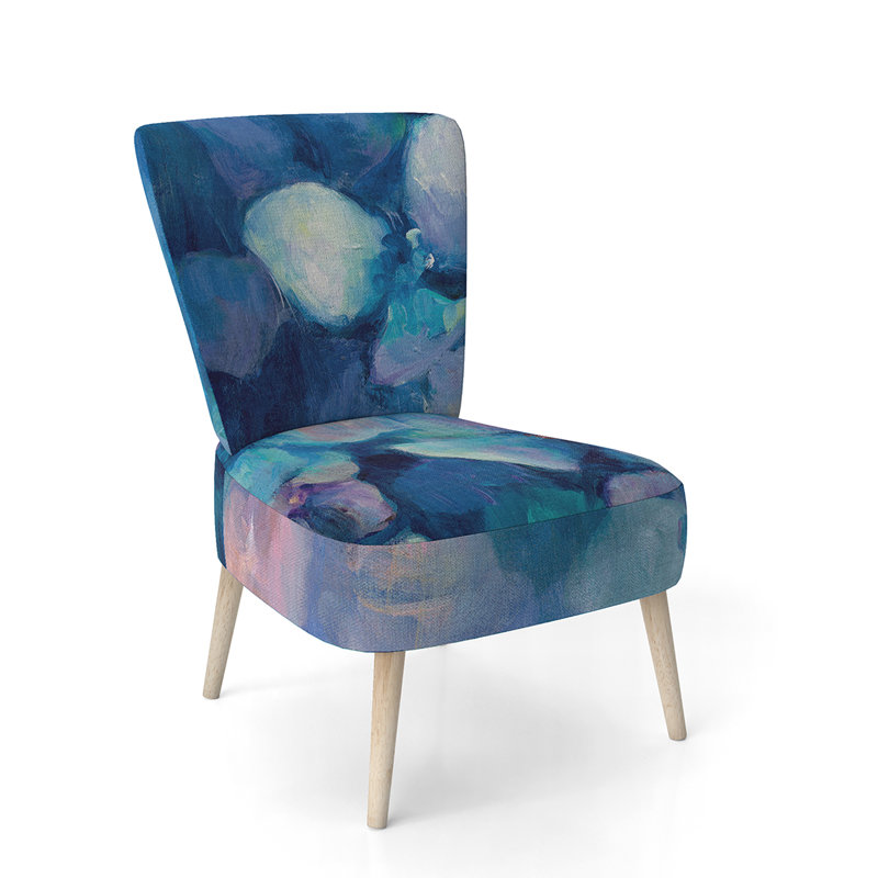 Upholstered Floral Side Chair - Modern floral Accent Chair, Abstract Blue Polyester Blend 14