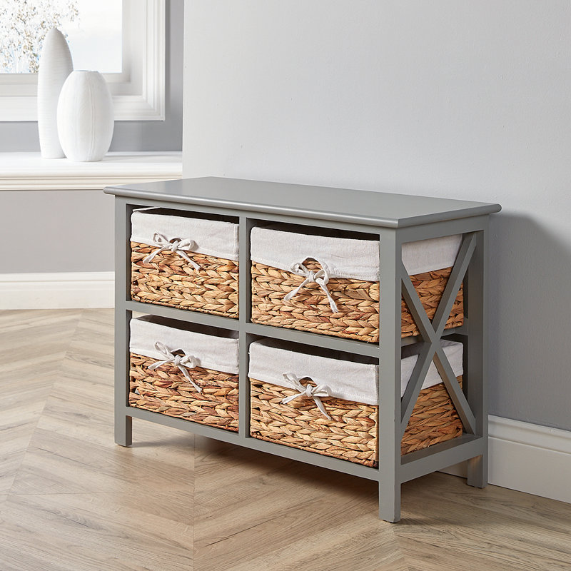 Frahm Fully Assembled 4 Wicker Drawer Wide Chest Storage Unit, Grey