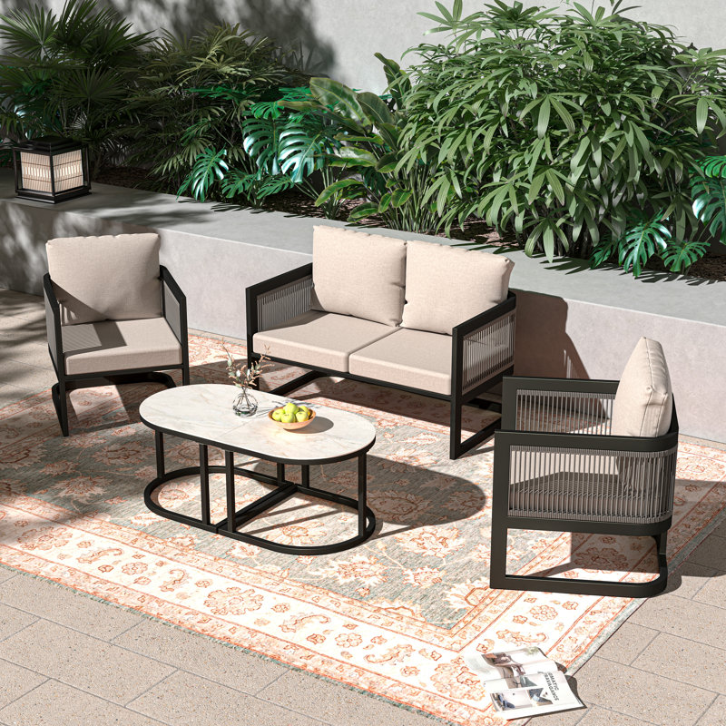 The Elegant Luxury Ensemble de conversation avec 2 fauteuils, 2 tables basses et canapé-lit