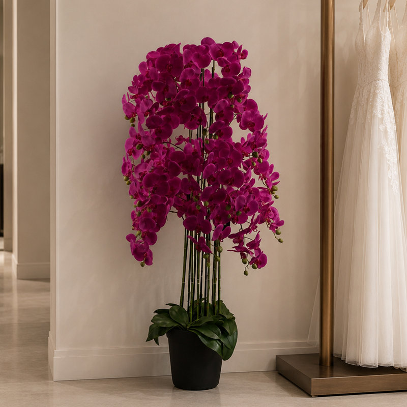 Real Touch Artificial Orchids Plastic, Silk Artificial Arrangement in Planter, Purple, 150cm H x 70cm W x 70cm D