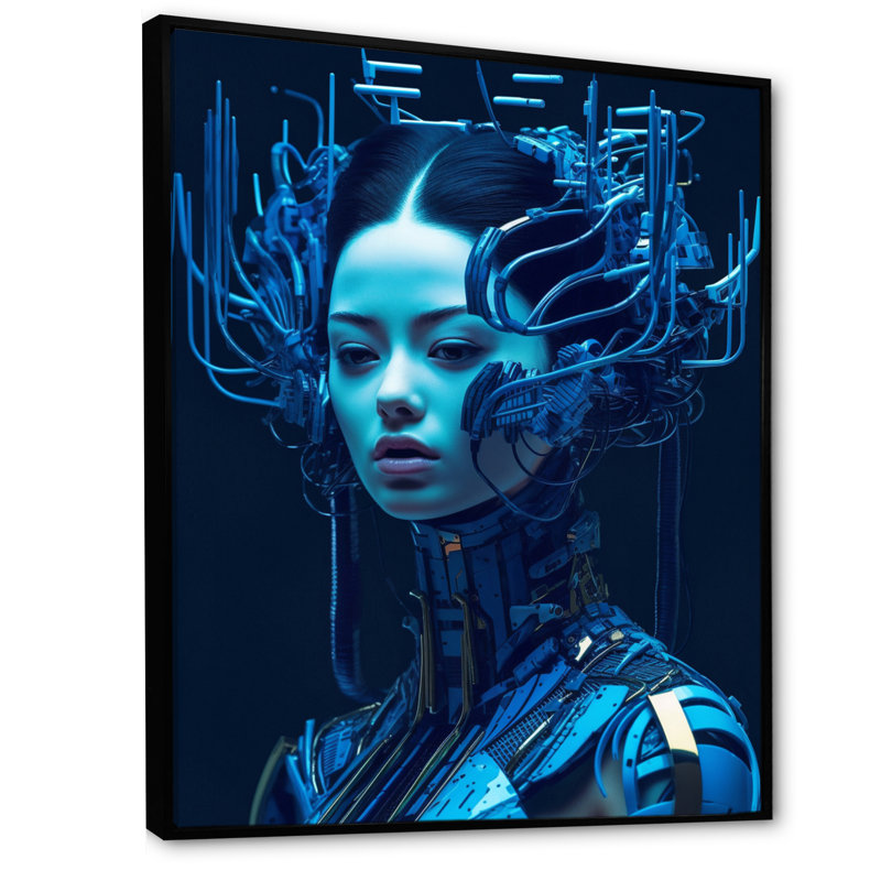 Sci Fi, personnage féminin I sur toile, Cadre flottant noir, H 20 po x l 12 po x P 1 po