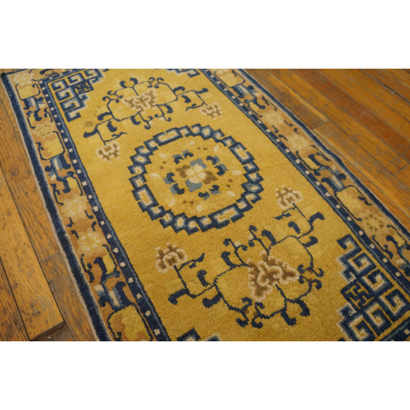 Antique Ningxia Chinese Medallion Yellow 1800s Rug