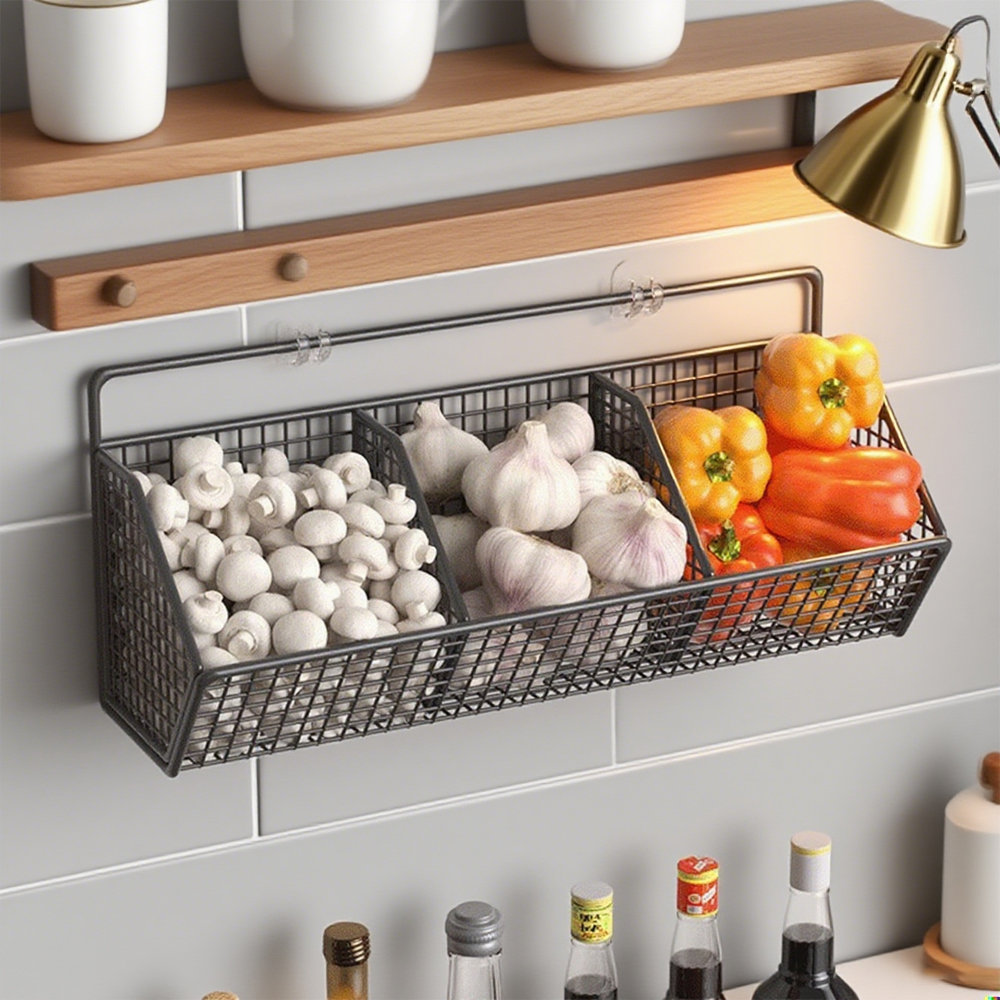 Prep & Savour 3 Grids Ginger Garlic Storage Kitchen Rack Punch-Free ...