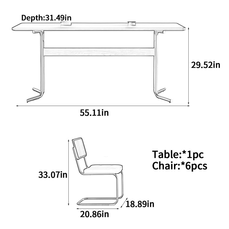 Table de salle à manger Vintage, H 29,52 po x L 55,11 po x l 31,49 po