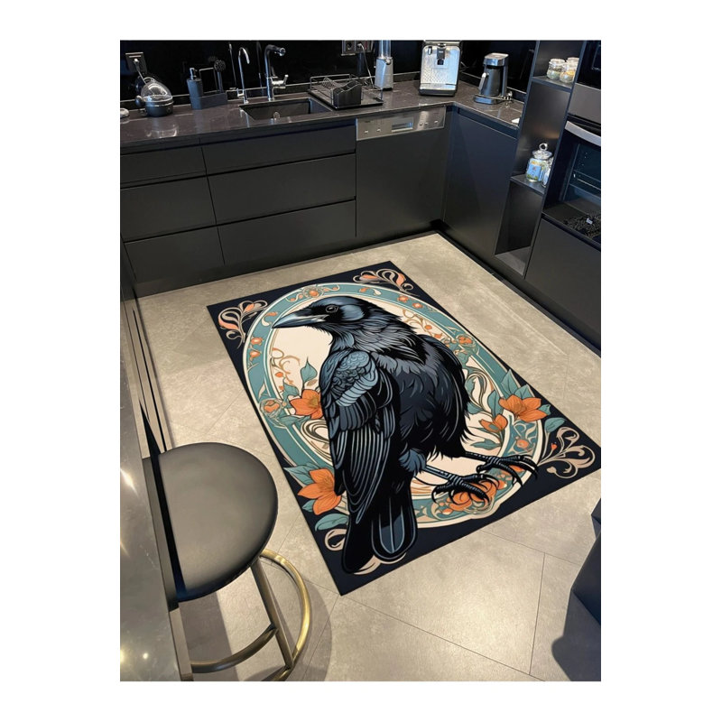 Tapis à motif décoratif Crow, Tapis de couloir 2 pi 6 po x 6 pi 7 po