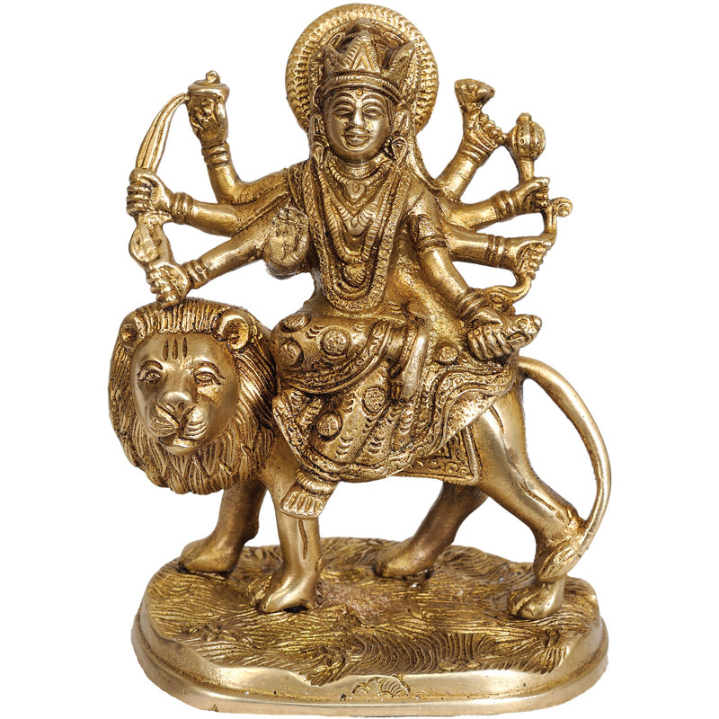 Statue de la déesse mère Durga en laiton faite à la main 6 pouces - huit bras Ashtabhuja
