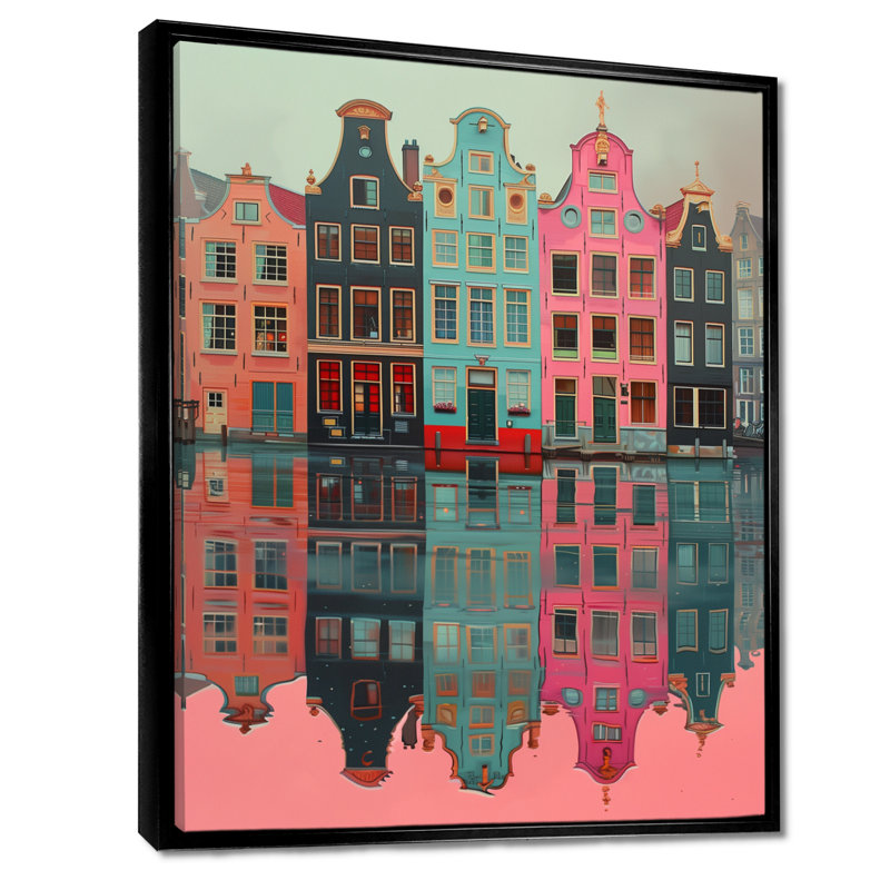 Décoration murale Amsterdam, canal gris et rose II - décoration murale Amsterdam, H 32 po x l 24 po x P 1 po