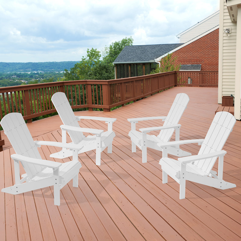 Bergenfield Plastic Adirondack Chair Weather Resistant Chair for Backyard Deck, White