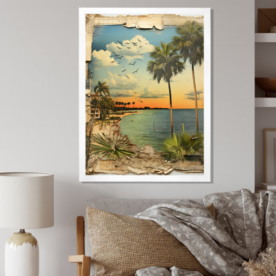 Collage rétro de la Floride, palmiers et plage - Floride, art mural