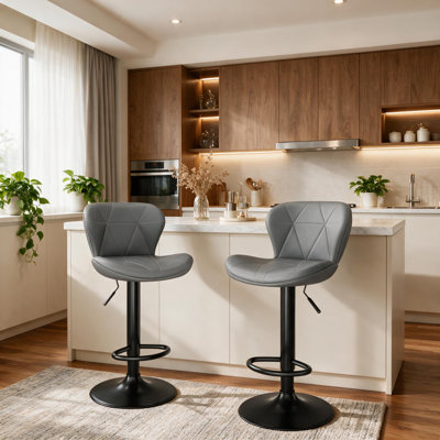 Bar Stools Set Of 2, Adjustable Pu Leather Swivel Barstools,counter Stools With Back And Footrest,counter Height Barstools For Bar, Kitchen,dining,entertainment Center,dark Grey