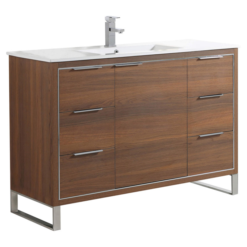 Ensemble de meuble-lavabo simple 48 po, Chrome, Noyer