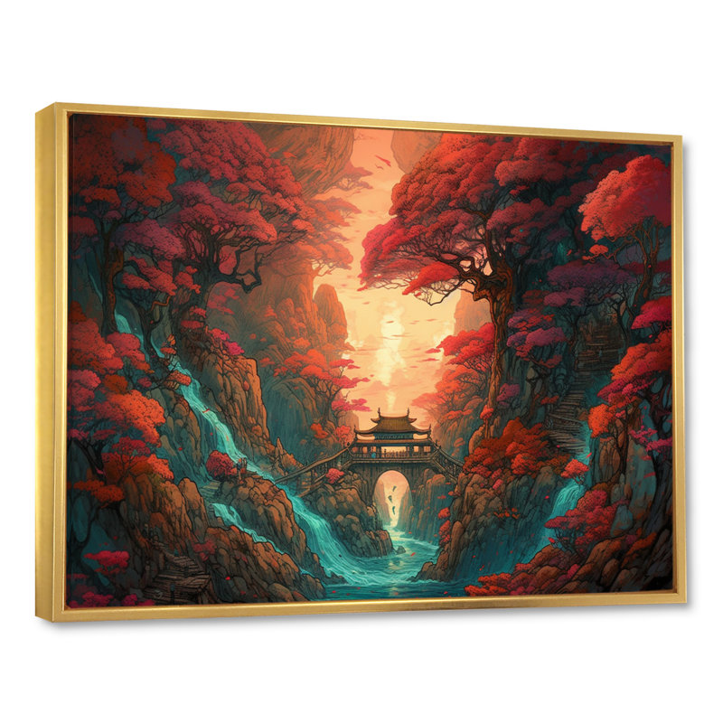 Érable rouge japonais Nayima I - reproduction sur toile, H 24 po x l 32 po x P 1 po, Cadre flottant doré