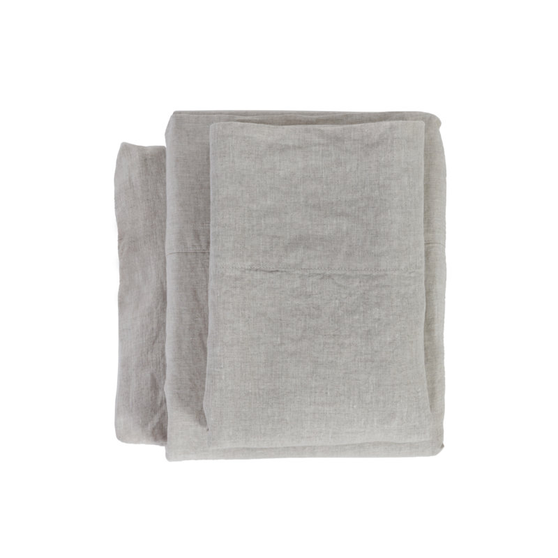100% Linen Solid Colour Sheet Set, King, Flax