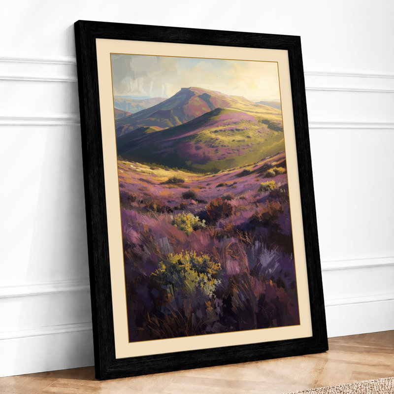 Misty Moorland Mountains Scandinavian - Framed Print, A4 - 29.7 x 21.0 cm, Black