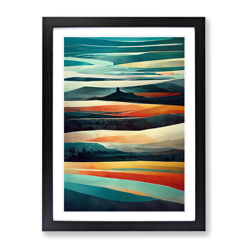 Meadow Landscape Abstract No.1 - Single Picture Frame Print, 64cm H x 46cm W x 2cm D, Black