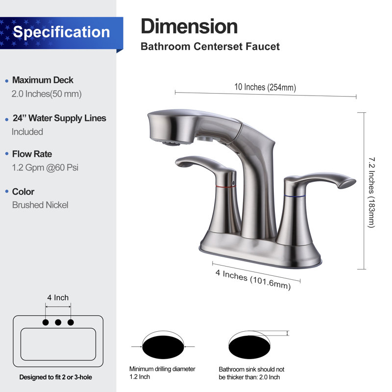 Centerset 2-handle Bathroom Faucet, Brushed Nickel