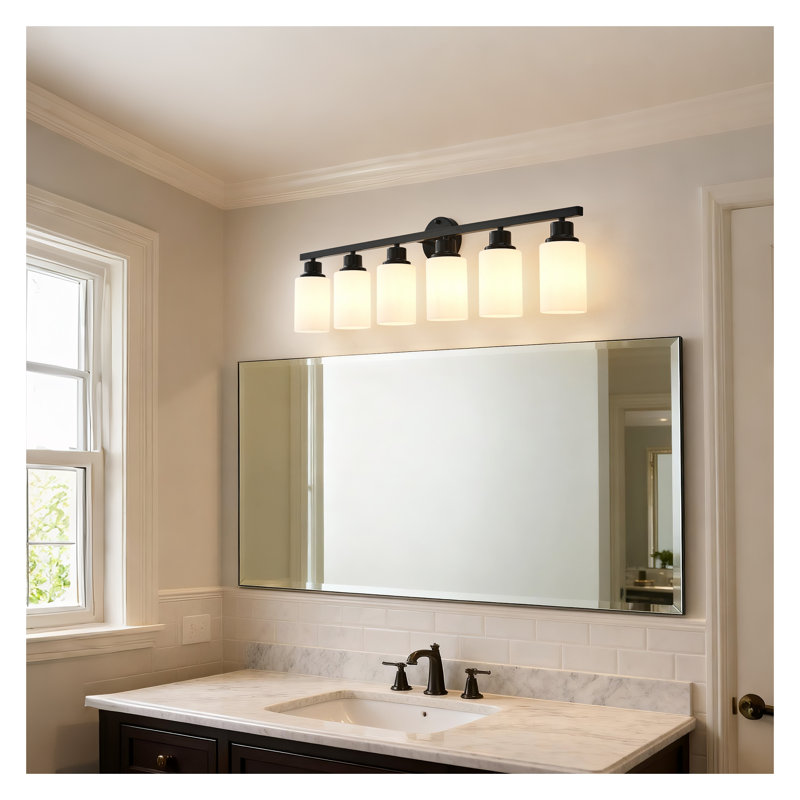 6-Light Modern Matte Black Wall Sconces with White Glass Shades - Stylish Wall Lighting for Bedroom Living Room Decor