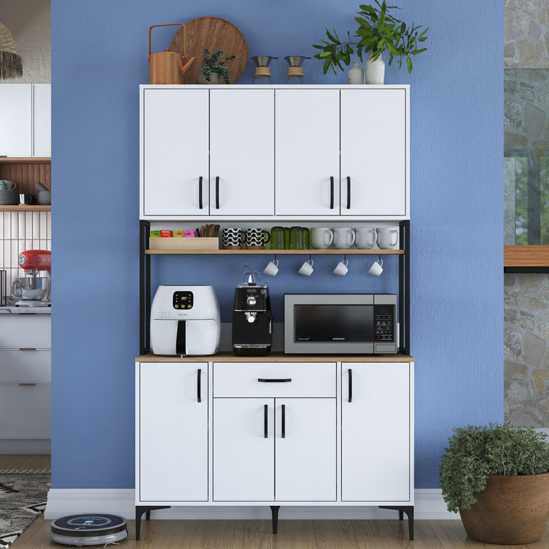 Multi-Purpose Cabinet, Walnut & White, 47.2 x 78.2 x 15.7 inches | 100% Melamine Coated E1 Quality Chipboard | Wall-Mountable, Numerous Shelves & 1 Drawer | Modern Design for Additional Storage & Organization