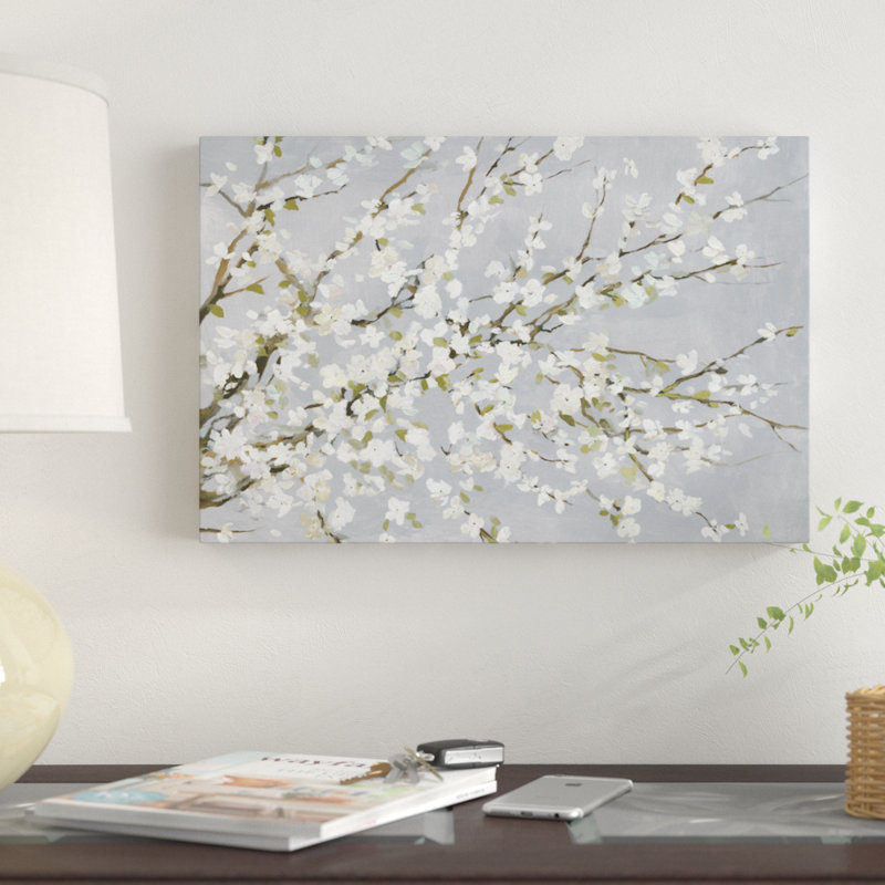 «White Blossoms», reproduction sur toile, H 18 po x l 26 po x P 1,5 po, Toile avec cadre noir, Pas de tapis