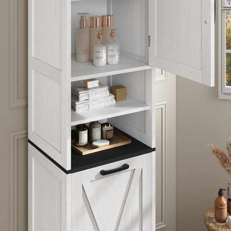 Tall Bathroom Cabinet, 67" Farmhouse Laundry Hamper Cabinet with Shelf Adjustable, 11.7 Gallon Capacity Tilt-Out Laundry Basket Storage Organizer