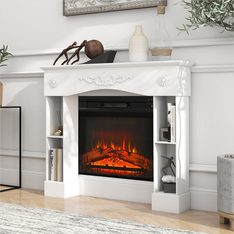 Foyers et accessoires avec fini blanc pur, rangement, bois de sapin et 45,3 x 39,4