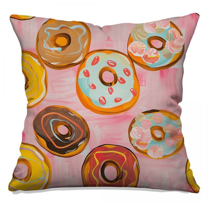 Coussin Donuts, coussins décoratifs double face, 14 X 14 pouces