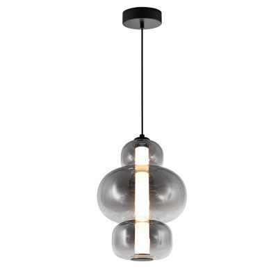 Astra - Integrated LED Pendant - Black Finish - Smoke Ombre Glassware Shade
