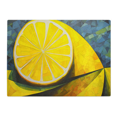 Sliced Lemon Geometric  Glass Chopping Board