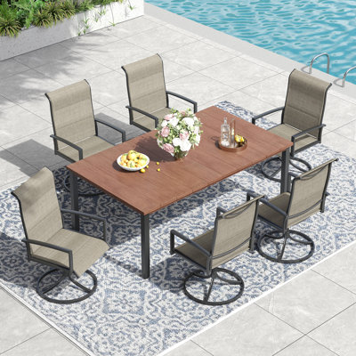Patio Dining Set with Rectangular Dining Table and  Padded Swivel Chairs