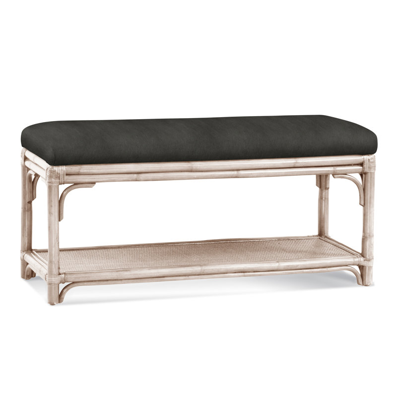 Summer Retreat Wicker Shelf Storage Bench, Bisque, Navy Crypton Performance; 0822-61
