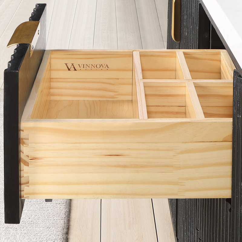 Ensemble de meuble-lavabo double 60 "avec miroir Adela, Noir, noir, noir, noir, Blanc / Blanc, Doré