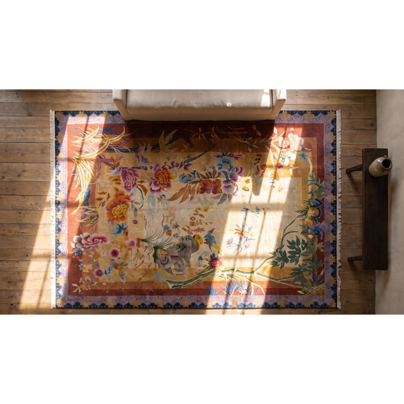 Rare Artistic Scenic Antique Chinese Art Deco Room Size Carpet