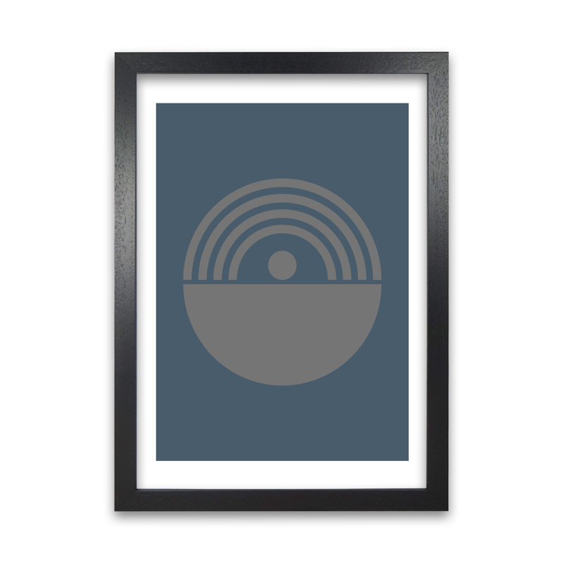 Mid Century Grey And Blue B - Print, Black Frame, 84cm H x 59cm W x 3cm D