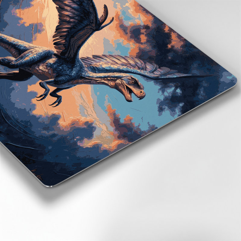 «Dinosaur Microraptor», art mural en métal gris, H 11 po x l 14 po