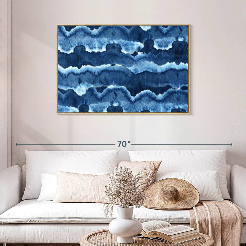 Blue Botkin Tie Dye, Floating Frame Natural Wood, 43" X 29"