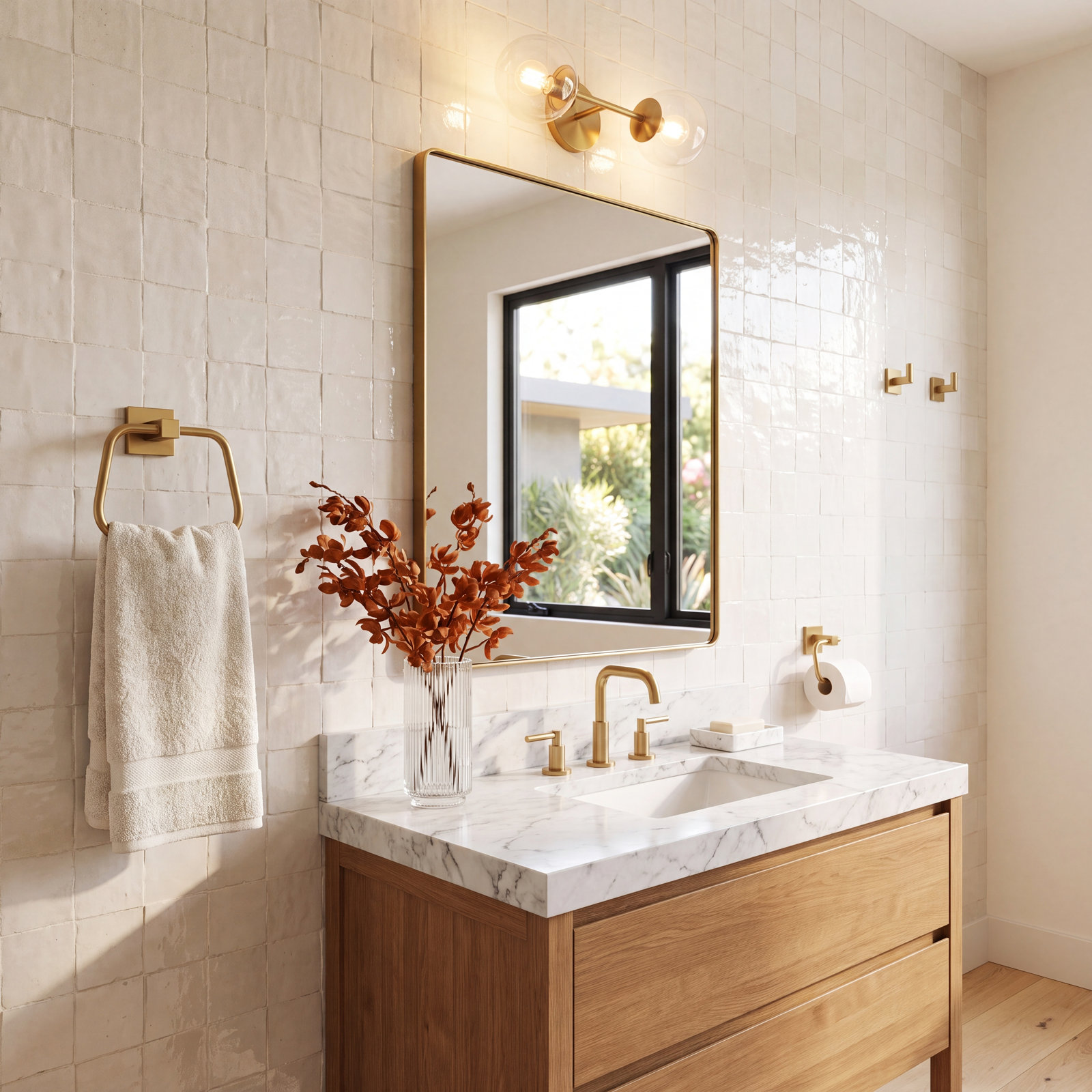 Cube 4-Piece Bathroom Hardware Set, Brushed Gold