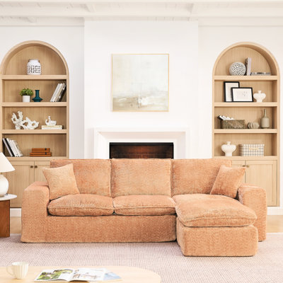Canapé modulaire Comfy de 107 po avec méridienne réversible avec coussins réversibles orange, siège moelleux, structure modulaire, accoudoirs carrés, 4 sièges, espace principal sans assemblage requis, canapé, divisé