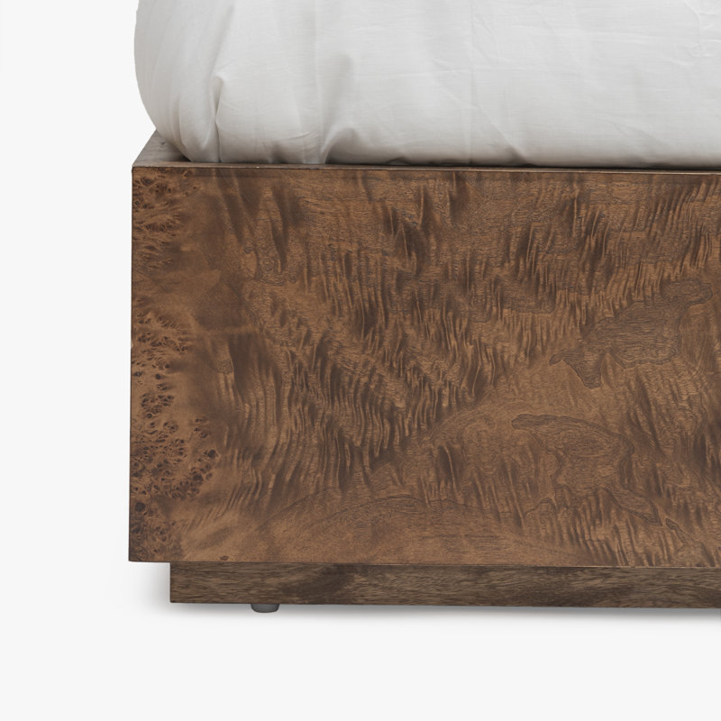 King Queen Burl Oak Veneers Brown Wooden Platform Bed, Dark Burl, King